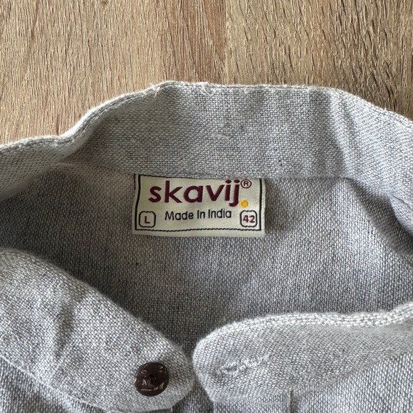 Skavij Mens Grey Mandarin Collar Button Up Long Sleeve Tunic Shirt Size L - Picture 3 of 7